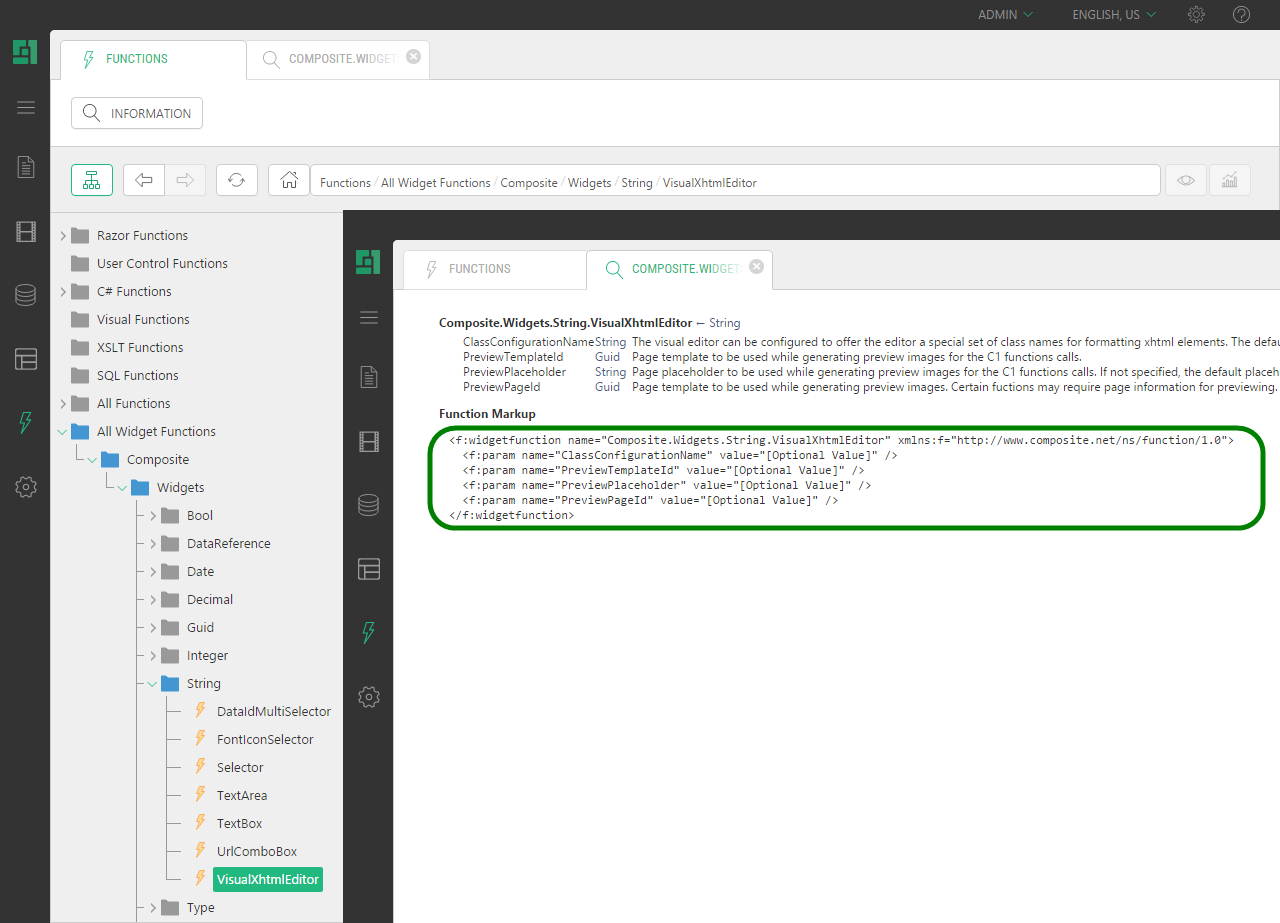VisualXhtmlEditor widget function markup