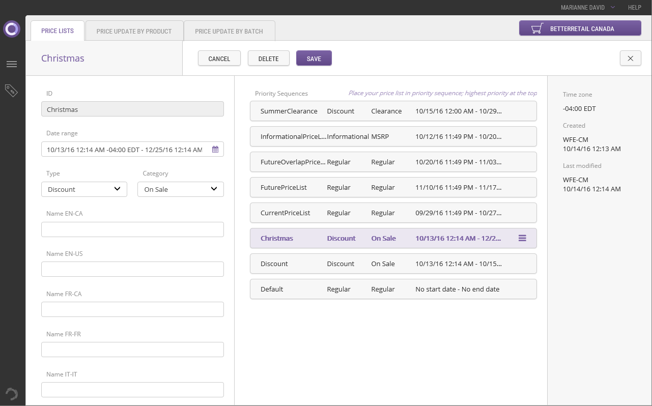 Viewing Price Lists By Scope